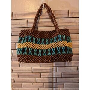 Relativity Wood Beaded Purse Teal Brown Handbag